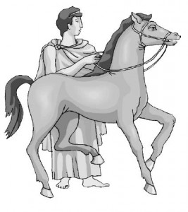 Благородный герой и его благородный конь (герой слева)